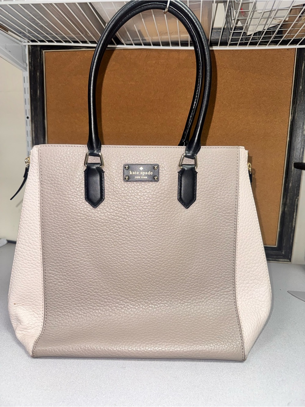 Kate Spade Leather Tote in Pale Pink with Black Handles